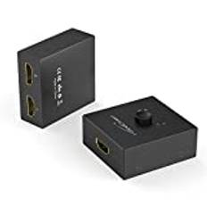 KabelDirekt – dubbelriktad HDMI-växel/-splitter (full HD 1080p, 4K Ultra HD, 2160p, 3D, CEC, HEC, djup färg)