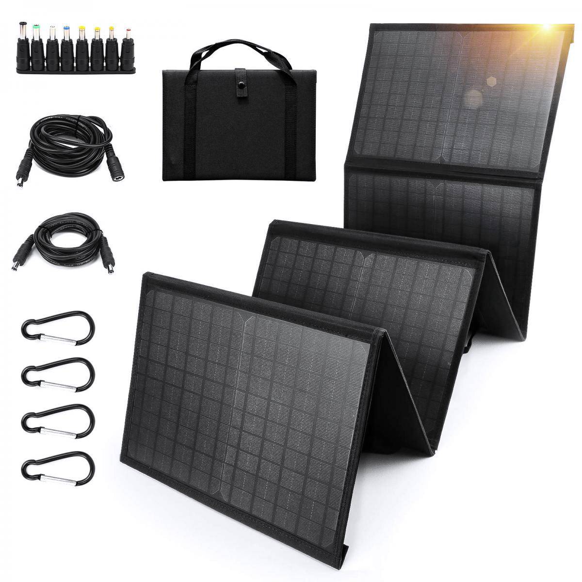 KENTFAITH Foldable Solar Panel – 60W Portable Solar Panels with 5V USB and 18V DC for Camping,Cell Phone,Tablet and 5-18V Devices – Compatible with Solar Generators Power Stations