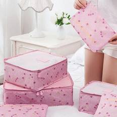 6pcs Waterproof Floral Print Luggage Packing Cubes, Travel Clothes Organizer Set, Portable Zipper Packing Organizer Cubes For Suitcase, Dorm, College, - Pink - one-size