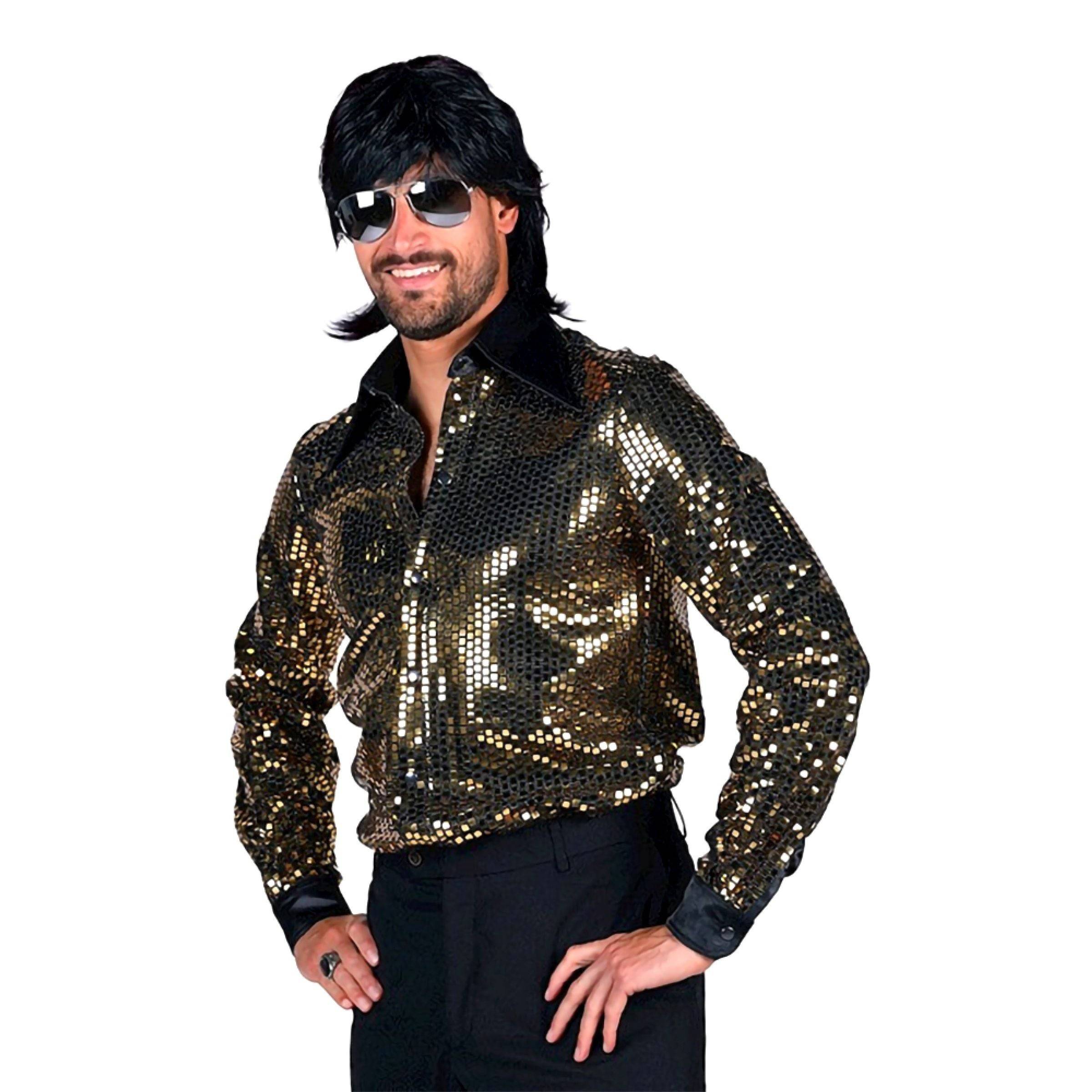 Disco Skjorta Herr Svart/Guld Deluxe - Medium