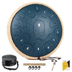 MeloBeat Zungentrommel 13 Zoll 15 Töne - Professionelles Steel Tongue Drum Handpan Set in D Dur inkl. Zungentrommel Liederbuch, Schlagzeug Sticks und Trommel Tragetasche (Dunkelblau)