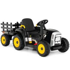 12V barntraktor med avtagbar släpvagn & fjärrkontroll Elleksaksbil Svart