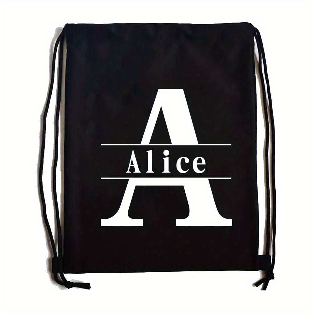 Custom Name Drawstring Backpack Double Shoulder Sports Gym Bag Personalized Initial Letter Bag Portable Outdoor Hiking Camping Backpack Women Men Casual Travel Backpack