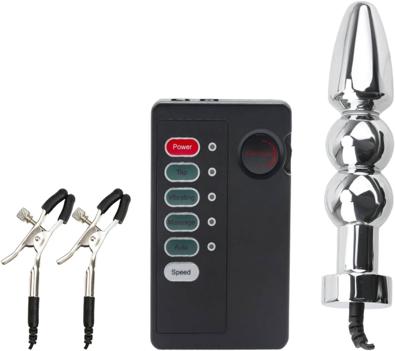 SuperLove E-Stim Beaded Anal Plug & Nipple Clamps Set