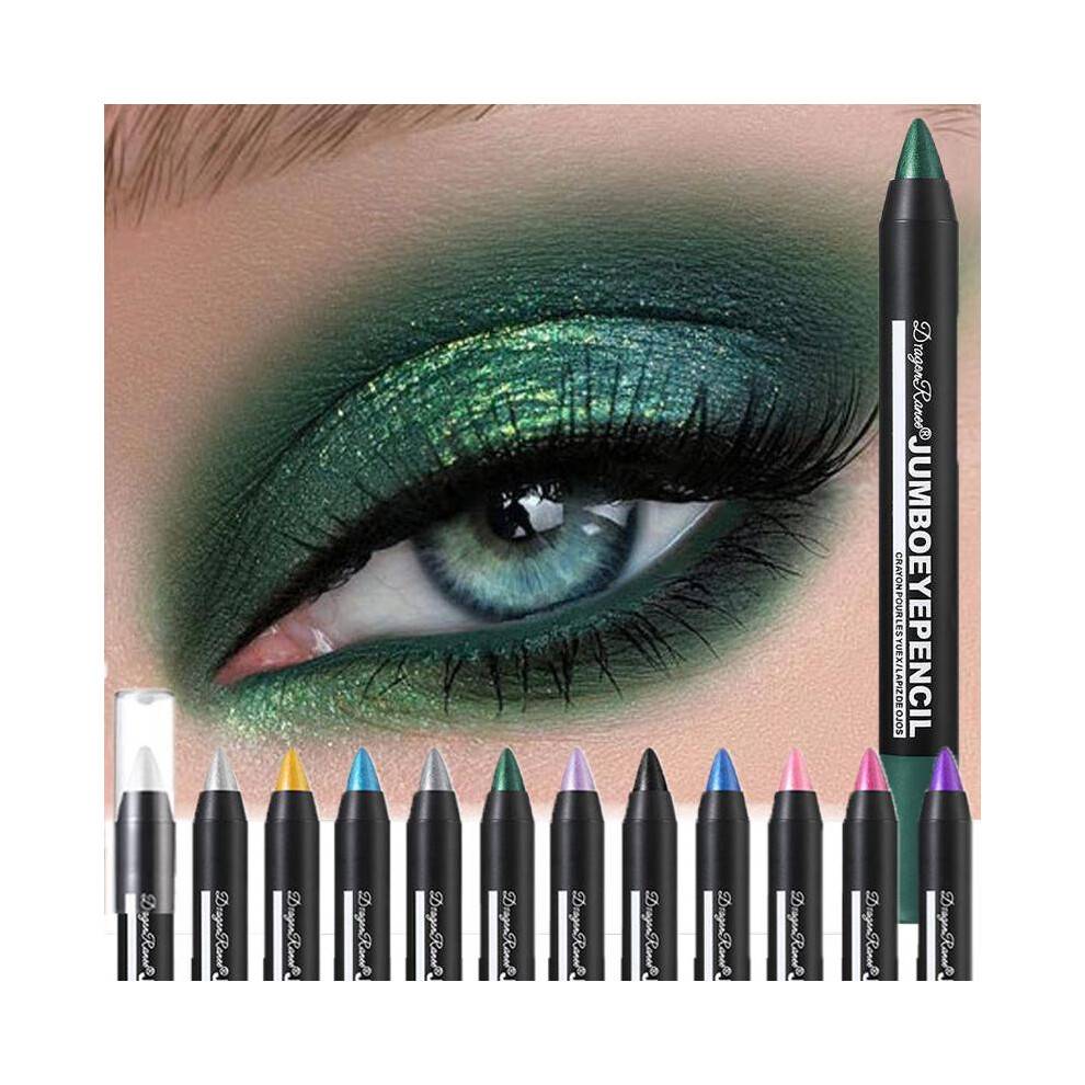 (Matches the image, 12) Smoky Dark Green Eyeshadow Pencil Stick Waterproof Shimmer 12 Shade Metallic Glitter Eye Shadow Highlighter Makeup Tool