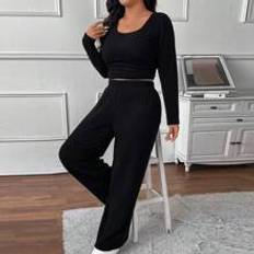 2pcs Plus Size Women Knit Sports Homewear & Street Wear Set