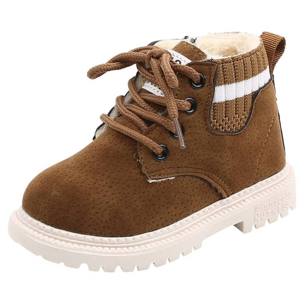Småbørnssne støvler baby drenge piger fortykket varm fuzzy foer snøre ankelstøvler 1-6 år lug sole termo trendy sko