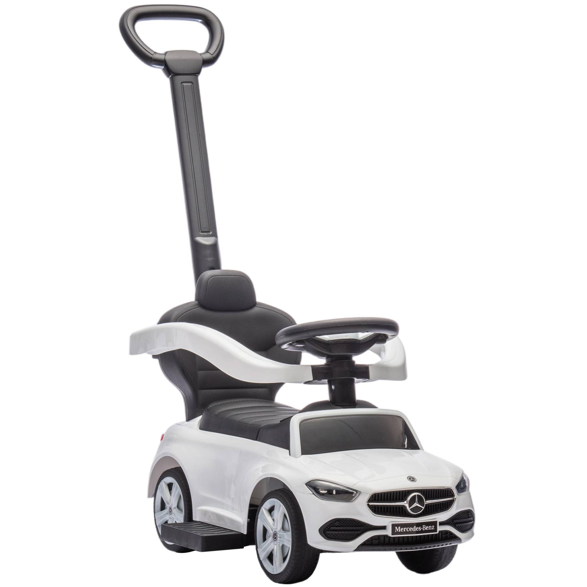 AIYAPLAY 2 in 1 Baby Ride on Push Car Mercedes-Benz C-Class Licensed Walker Foot to Floor Push-Along with Removable Handle, White