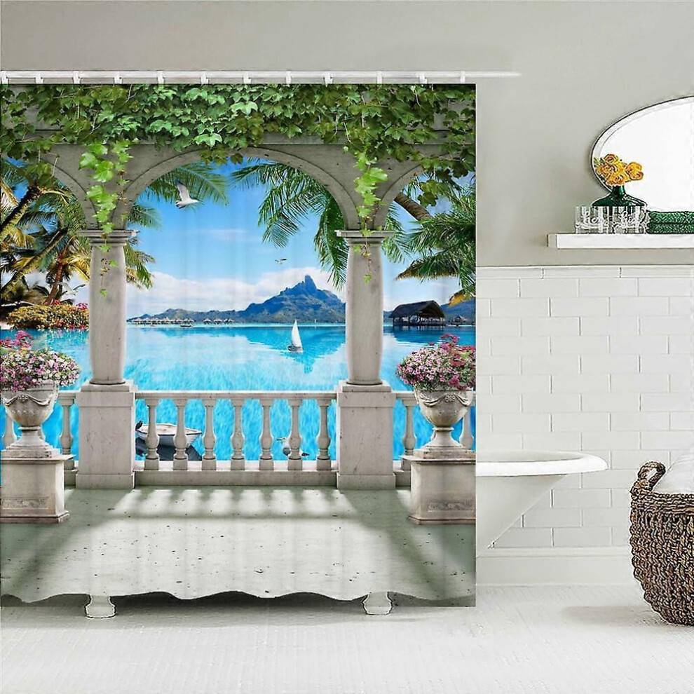 European Building Garden Patio Landscape Shower Curtains Bathroom Curtain Frabic Waterproof Bath Curtains for Bathroom 180x180cm