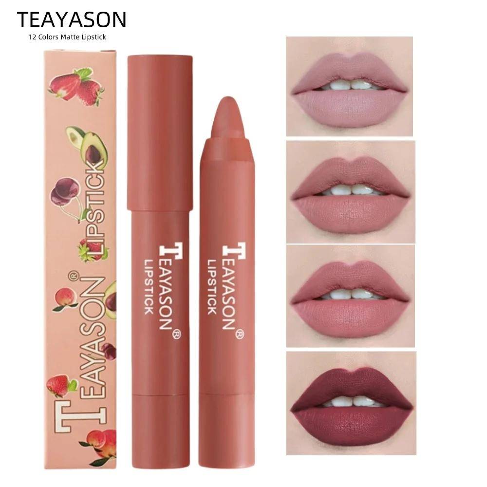 TEAYASON Nude Velvet Matt Läppstift Långvarigt Återfuktande Läppkrita Högpigmenterat Roterande Läppstift Penna Kvinnokosmetika