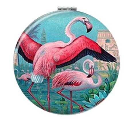 Taskespejl - flamingo - sødt lille makeup spejl til tasken.
