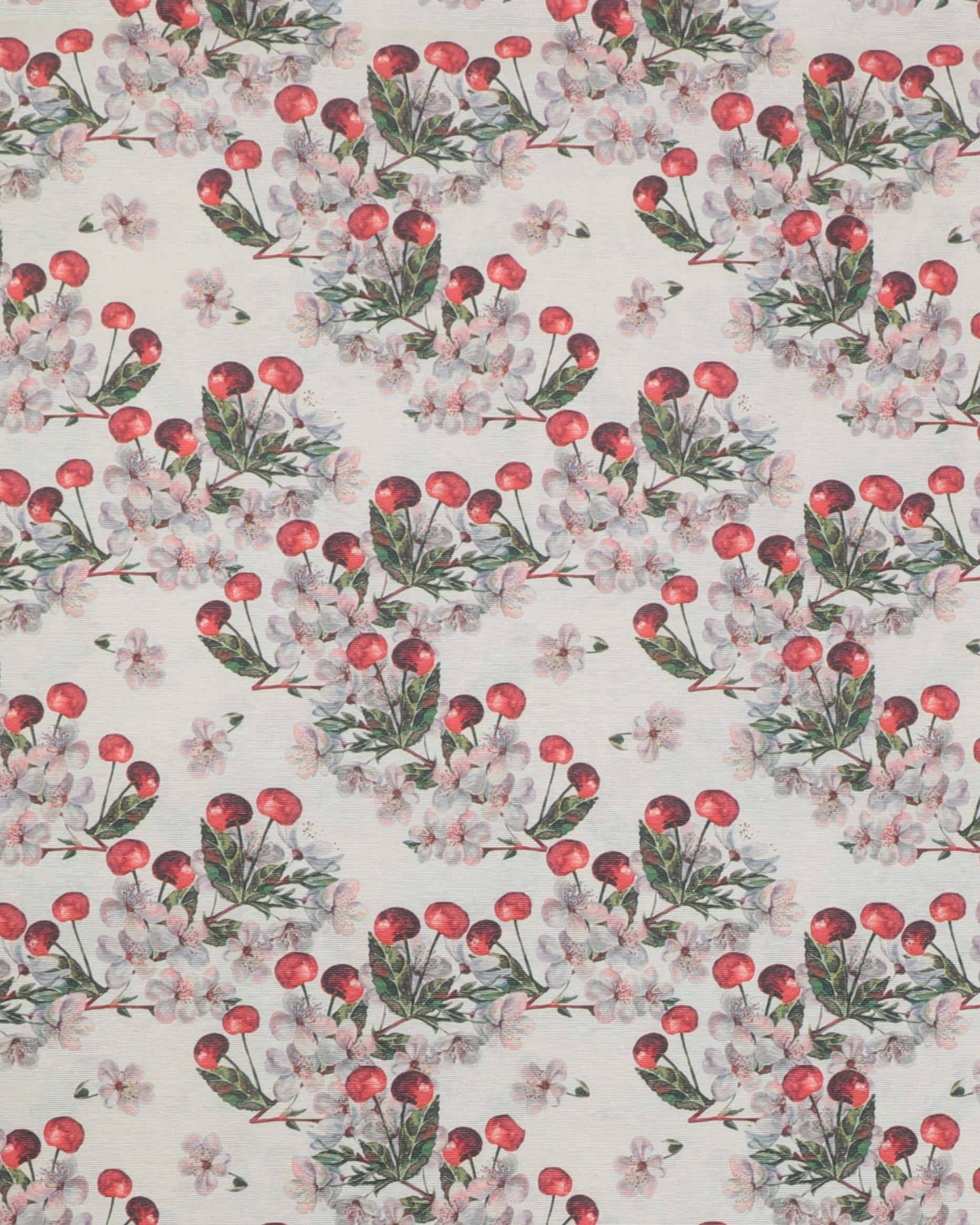 Kirsebær og kirsebærblomster - Boligtekstil - 45% Polyester, 55% Bomuld