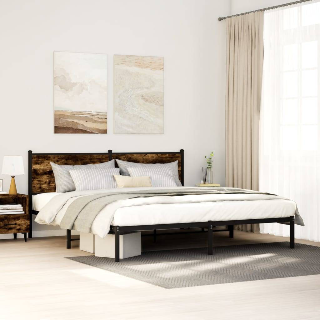 Metal Bed Frame without Mattress Smoked Oak 180x200 cm Super King