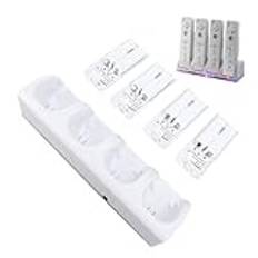 Fjärrladdningsstation för Wii, 4-portars Wii-Laddningsstation med 4 Uppladdningsbara Batterier för Wii, 4-portars Laddningsstation med USB-kabel för Laddningsstation för (Vit)