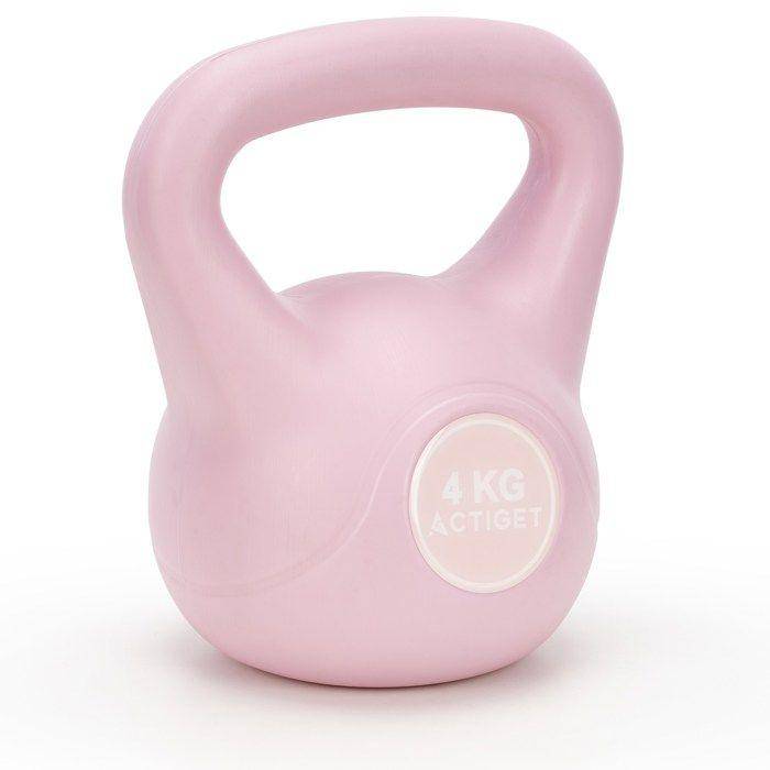 ACTIGET Kettlebell för träning, 4 kg hantel, ABS träningskettlebell, rosa boll