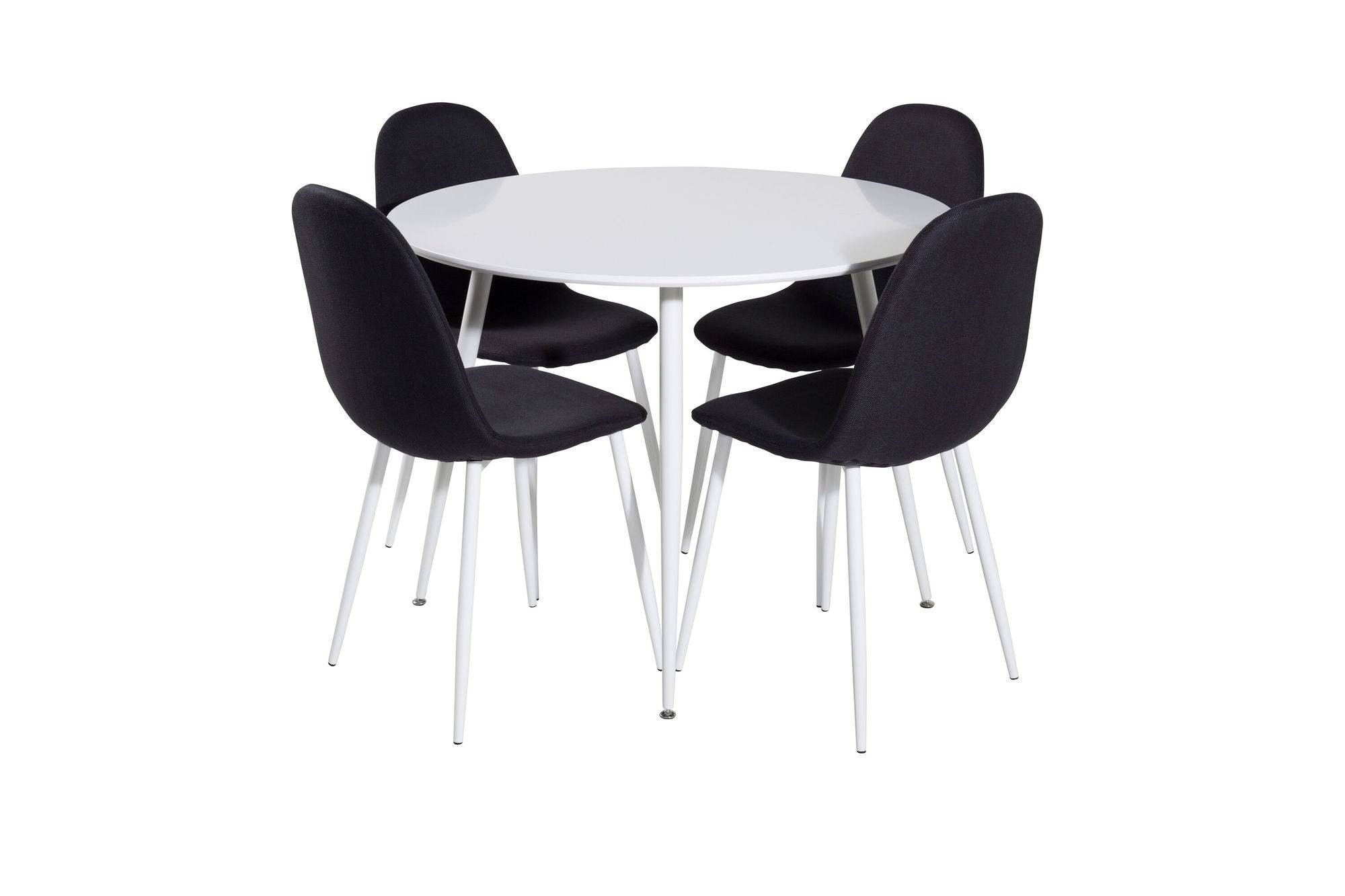 Venture Home Plaza rund bord 100 cm - White top / White Legs+Polar Spisebordsstol - White Legs - Black Fabric_4