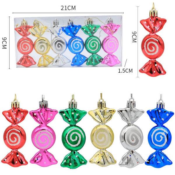 Jul Mini Godis Ornament - Set med 6, Festliga Hängande Dekorationer för Granen MultiColor