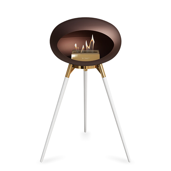Le Feu Ground Wood High i mocca - Hvide ben - Rose gold stel - Rose gold brænder.
