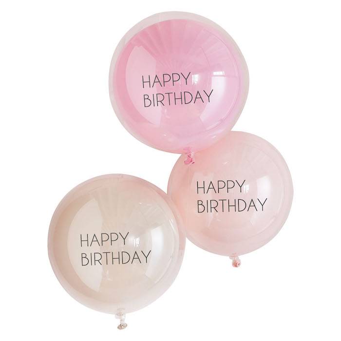 Dobbeltlags Happy Birthday Balloner Lyserød 3 stk. - 45 cm.