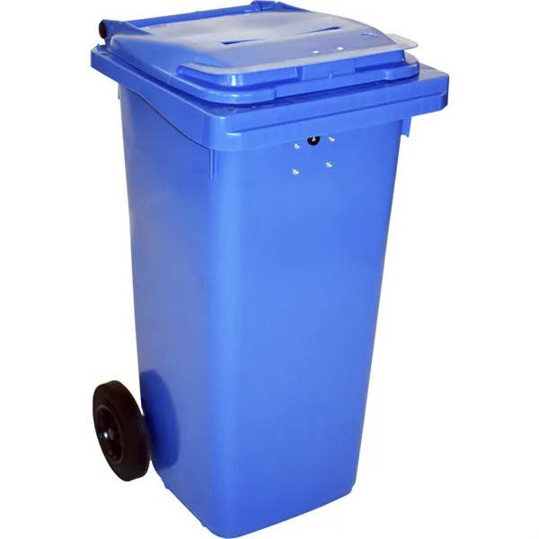 Avfallscontainer, blå, plast, 120 l, för konfidentiella papper, med nyckel, UV-beständig