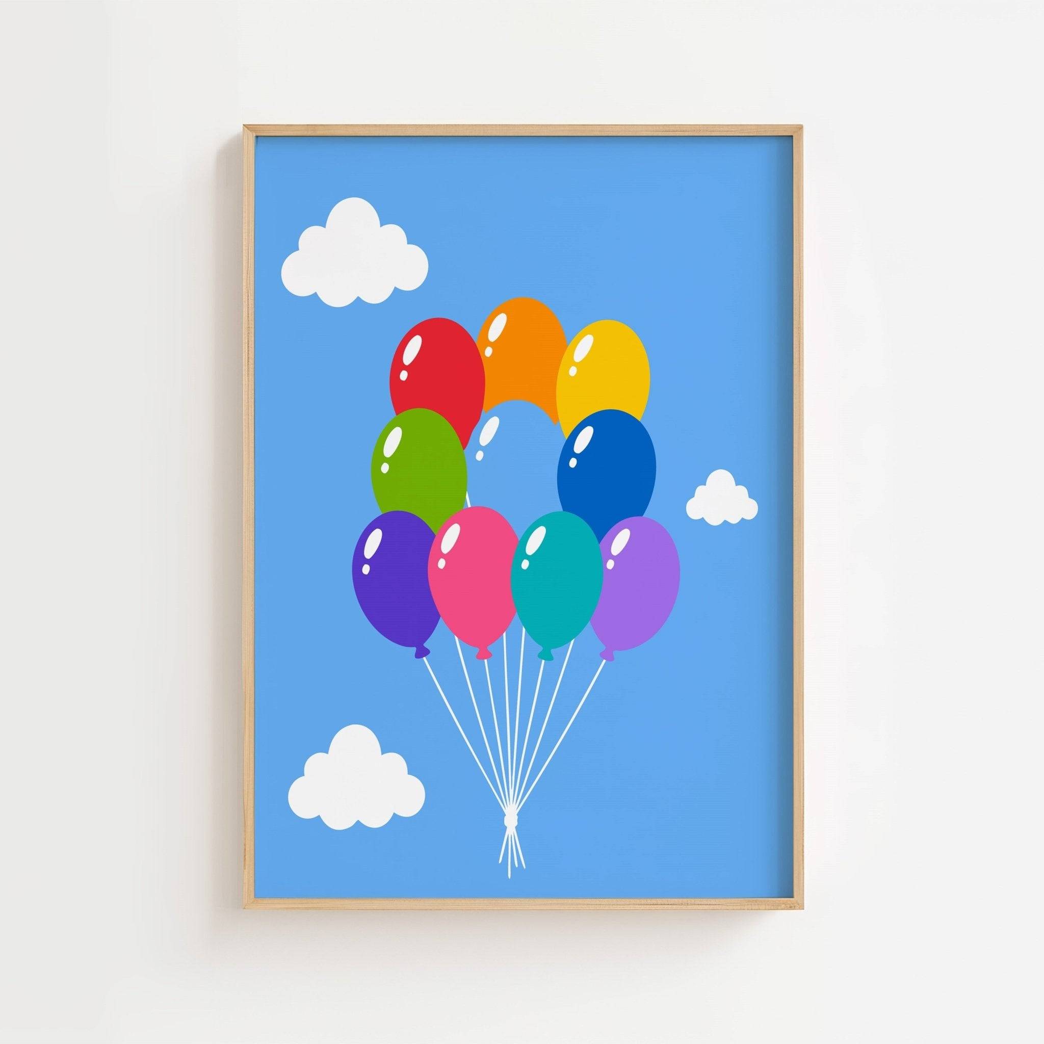 Färgglada ballonger poster-30x40 cm / 12x16″ / Med ram / Vit
