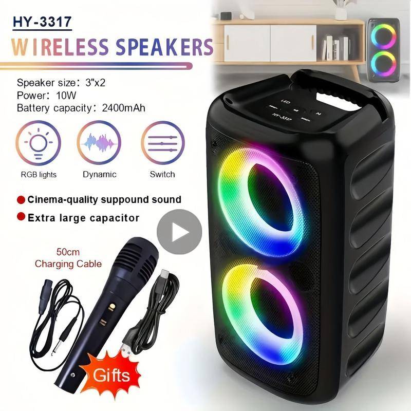 Karaoke Radio FM Bluetooth Högtalare Bärbar Trådlös Med Mikrofon Lampa Maskin Caixa De Som Ljudbox Musik Subwoofer LED TWS svart