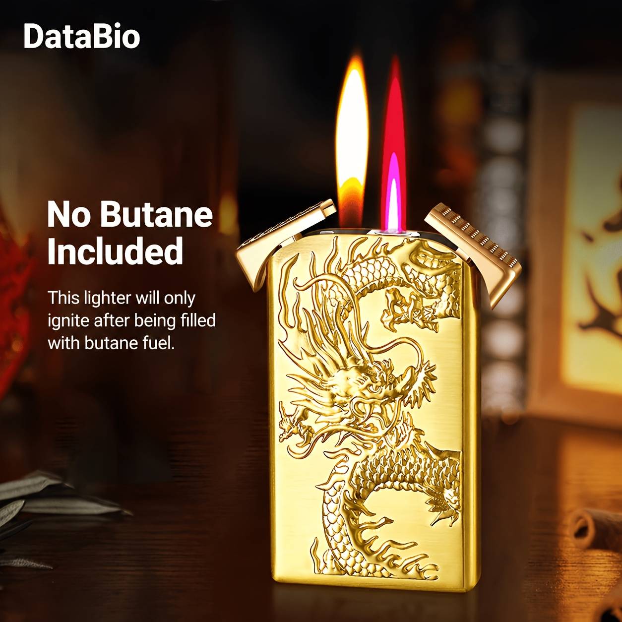 (no Butane)torch Lighter, Cool Embossed Dragon Double Ignition Design Butane Lighter, Windproof Lighter, Adjustable Jet And Soft Flame, , For Outdoor, Indoor, Men's Gifts, Christmas Gift