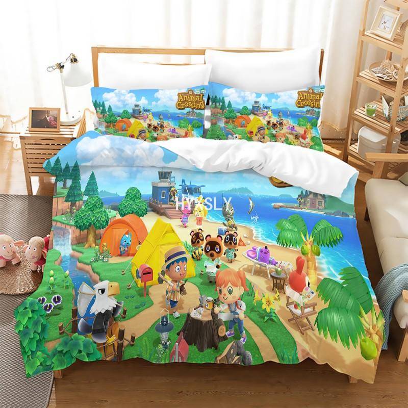 Animal Crossing Sängklädesset Tecknad Spel 3D Påslakanset Twin Full Queen King Size Örngott för barn Present Heminredning Us Twin 173x218cm