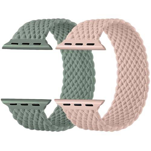 Charlam 2-pack flätat armband för Apple Watch, 41 mm, 40 mm, 38 mm, för dam, herr, stretchigt sportband i nylon för iWatch serie 9, 8, 7, 6, 5, 4, 3, 2, 1, SE, Ultra