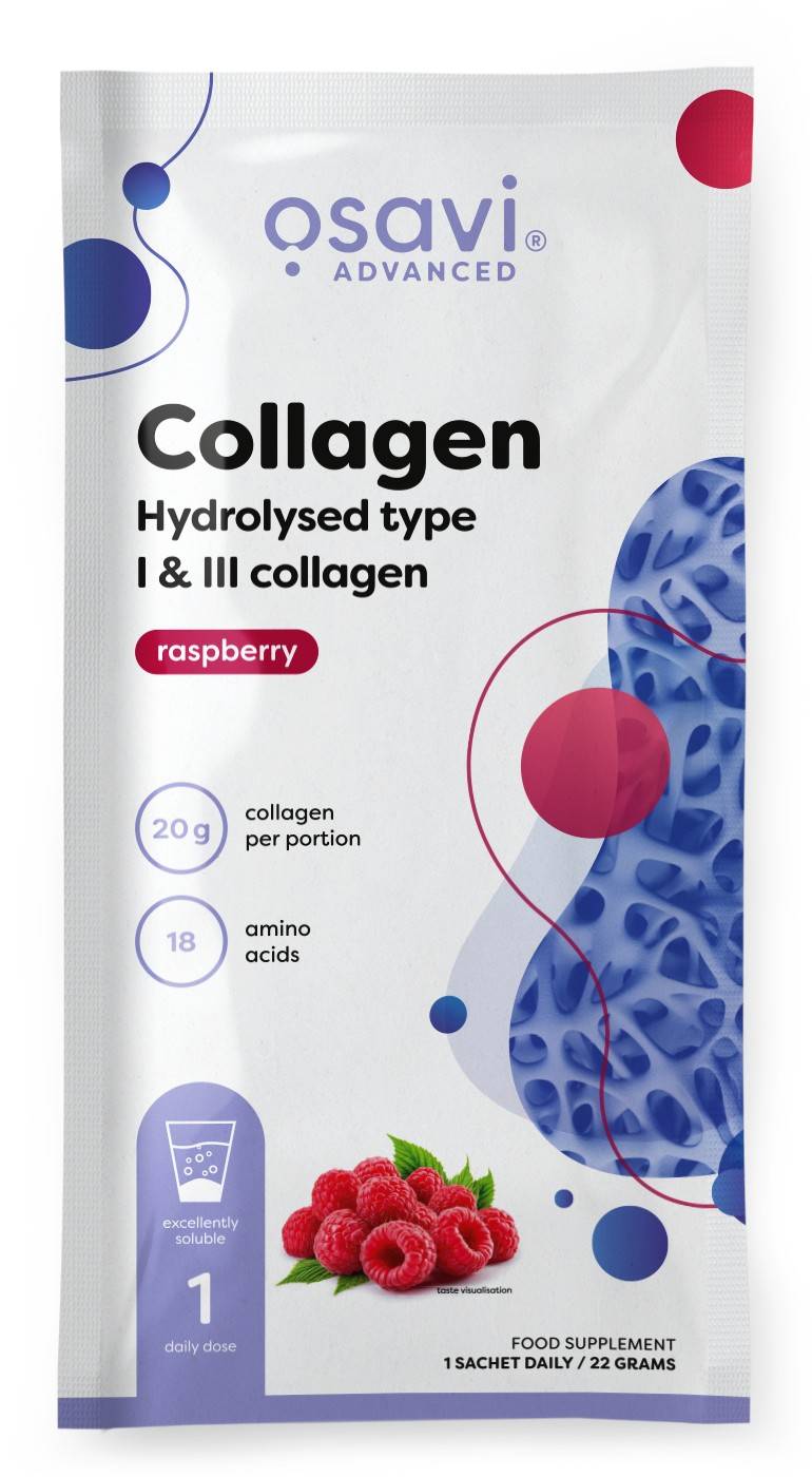 Osavi - Kollagen hydrolyseret type I og III, hindbær + 22 g (1 portion)
