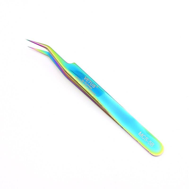 Vetus original 5b stil pincett hyperfin anti syra icke magnetisk esd pincett för ögonfransförlängning nail art - 5b- regnbåge