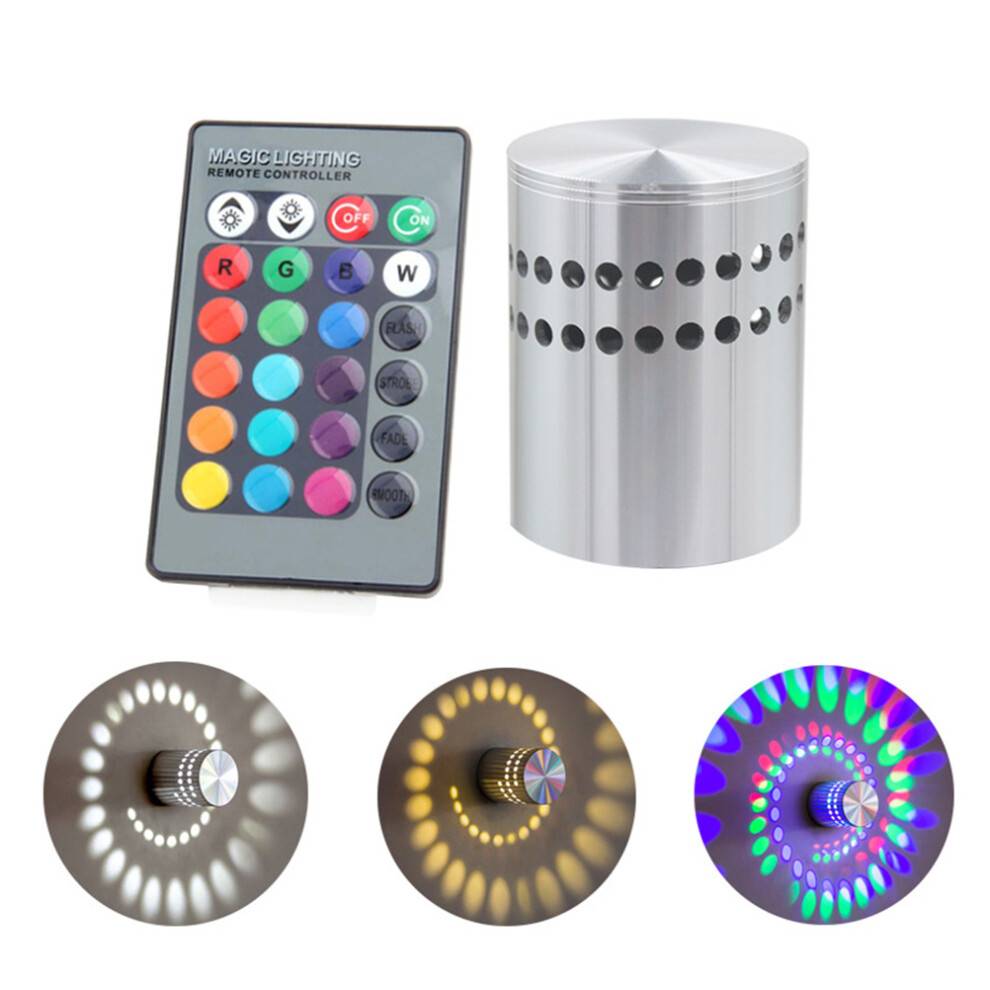 3W RGB LED væglampe spiralhul lysende væglampe med controller til KTV bar restaurant indretning