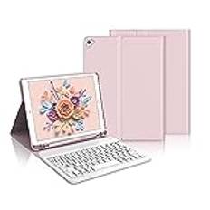 Tangentbord fodral för IPad 9,7 tum, iPad 6:e/5th Generation (2018/2017), IPad Pro 9.7, IPad Air 2/1, avtagbart bluetooth franska AZERTY-tangentbord med fack för Apple Pencil, rosa