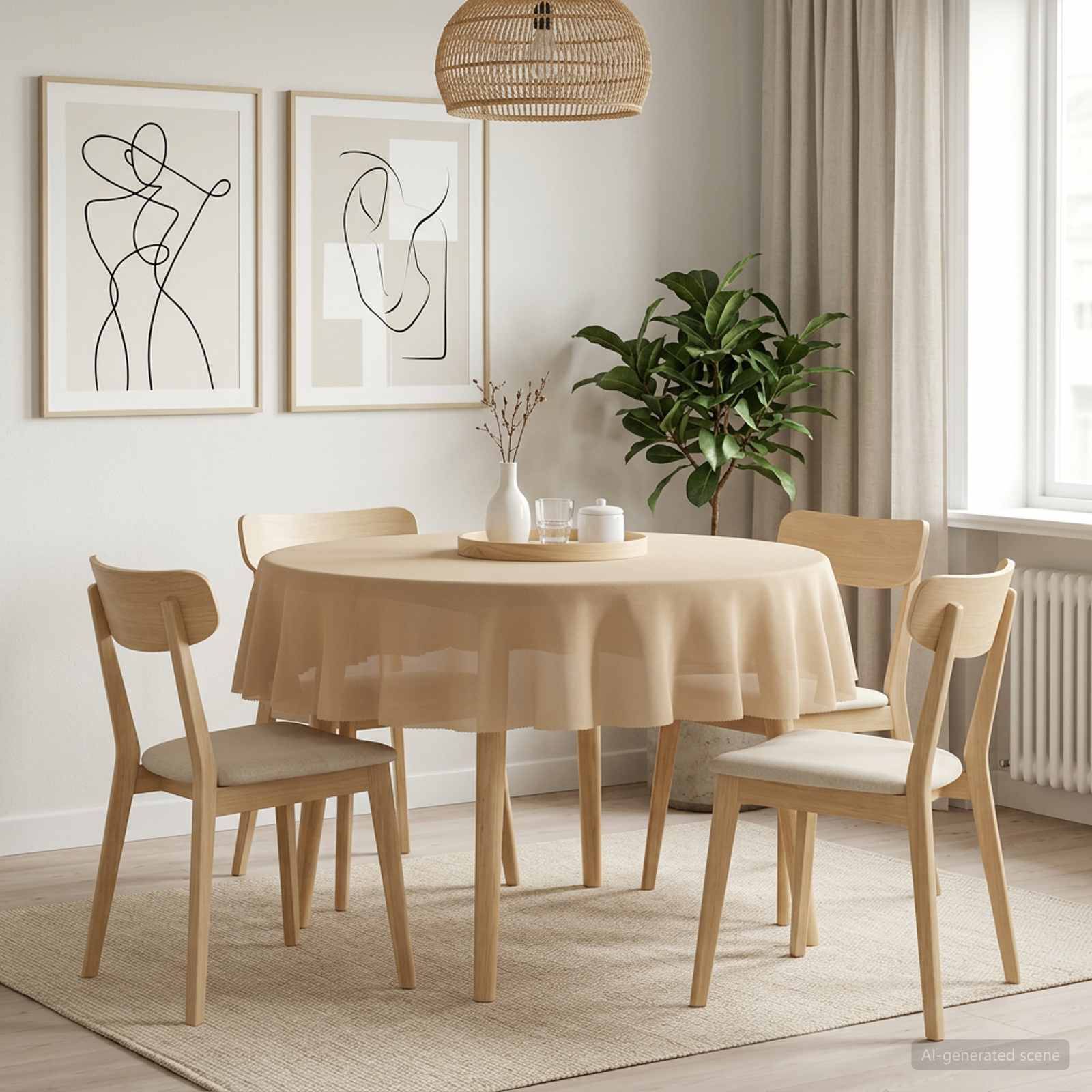 vidaXL Bordduk 5 st Rund Beige Ø 140 cm