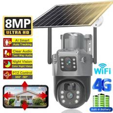 New PIR Solar Camera 4G Sim Outdoor Dual Lens WiFi 8MP 4K IP Camara Solar Panel CCTV V380 Pro Security Protection Built in Battery WiFi Cam