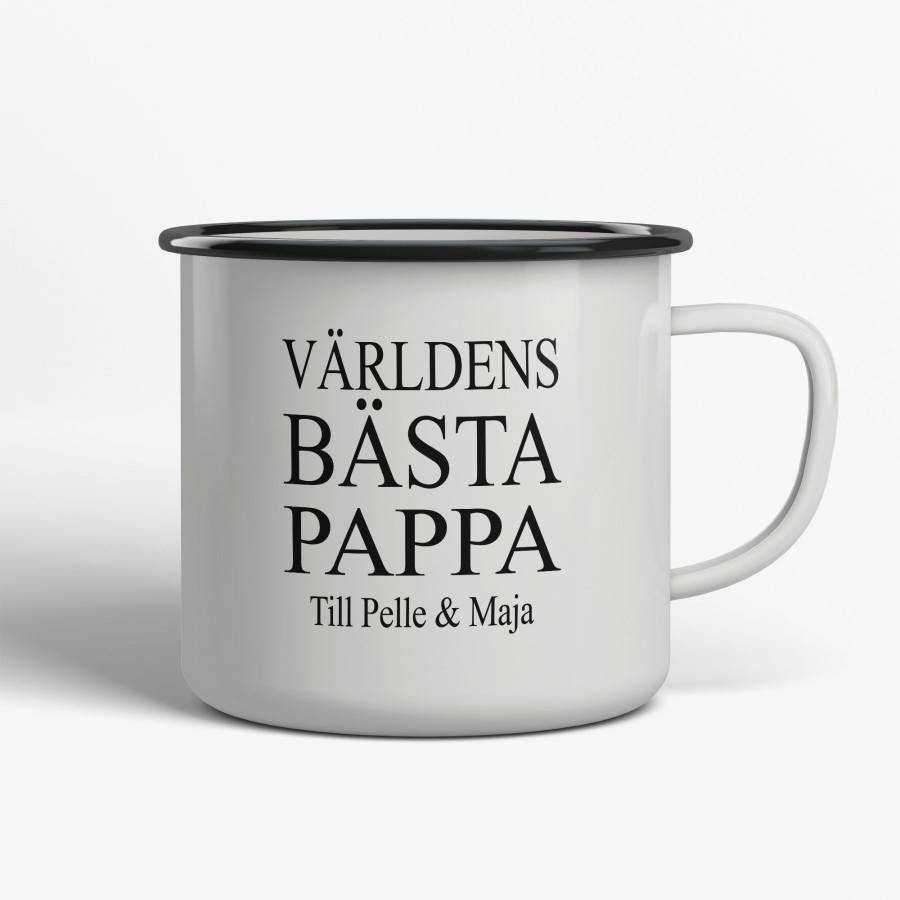Emaljmugg med Egen Text. Världens Bästa Pappa..