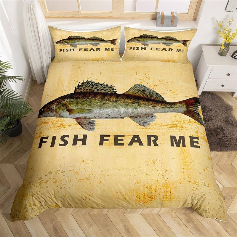 Fishing King Påslakanset för Barn Pojkar Män Rustikt Fiskare Täcke Mikrofiber Vild Stuga Fisketema Sängklädesset 70x133cm 2pcs