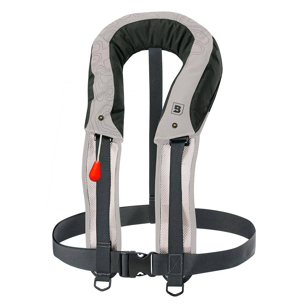 Bluestorm Re:Moget BSJ-8330RS - Typgodkänd livväst att bära runt halsen, Automatisk uppblåsning, Kompakt, Rälsystem, Patenterad.