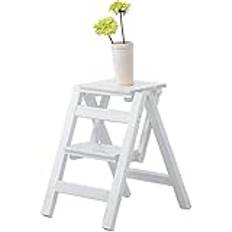 Step Stool Folding Ladder 2 Step Stool Heavy Duty Wood Sturdy Wide Pedal Lightweight Anti-Slip Portable S (natural R) (White R)