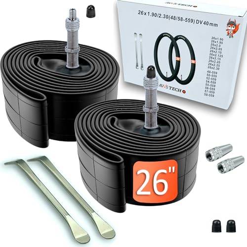 Cykelslang 26 Tum DV 40mm | 26x1.90 26x2.0 26x2.10 26x2.30 | Dunlopventil Blixventil Klassiker | City Touring Trekking | 2-pack inkl. Demonteringsspadar