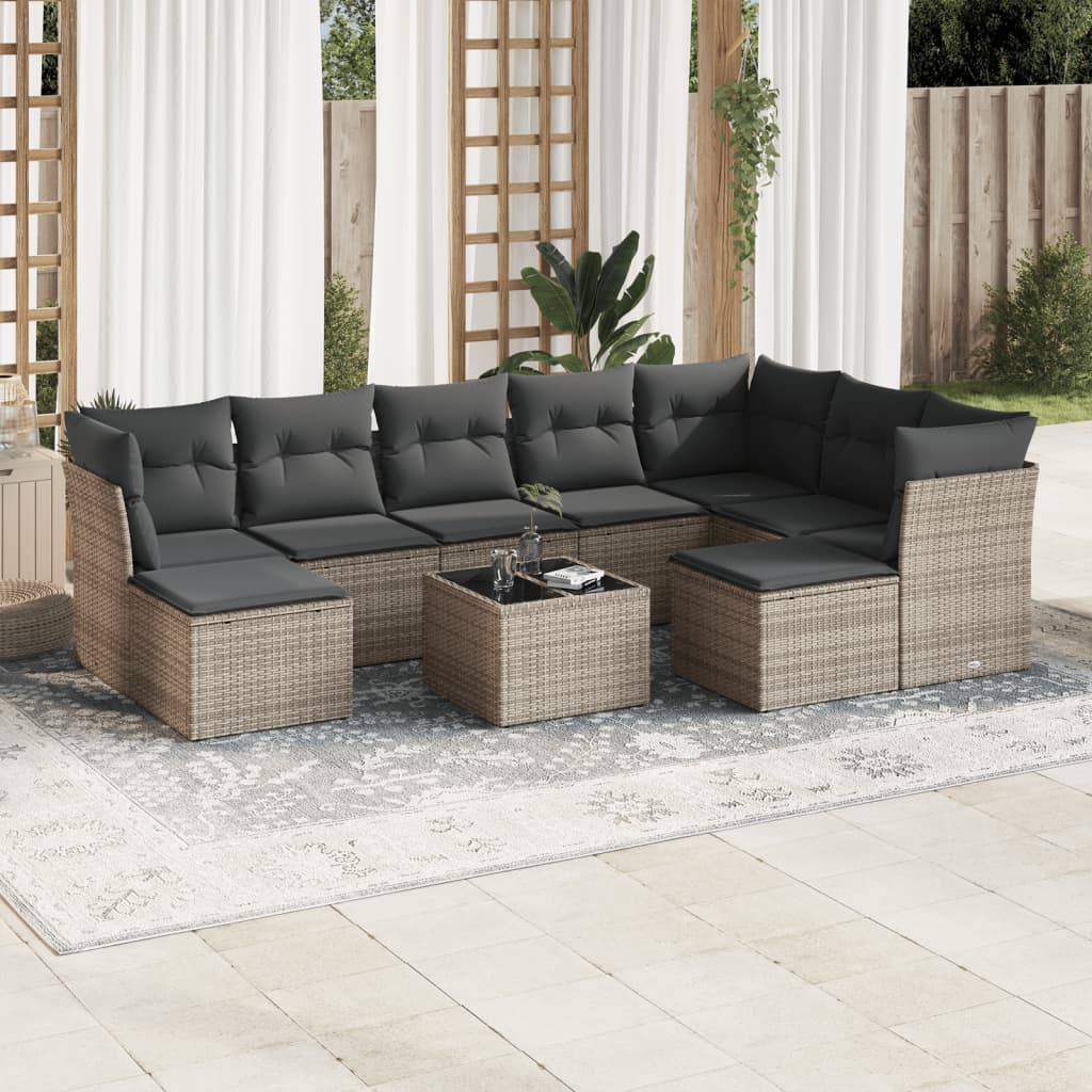 Sofasæt Til Haven 10 Dele Med Hynder Polyrattan - Grå / Med bord