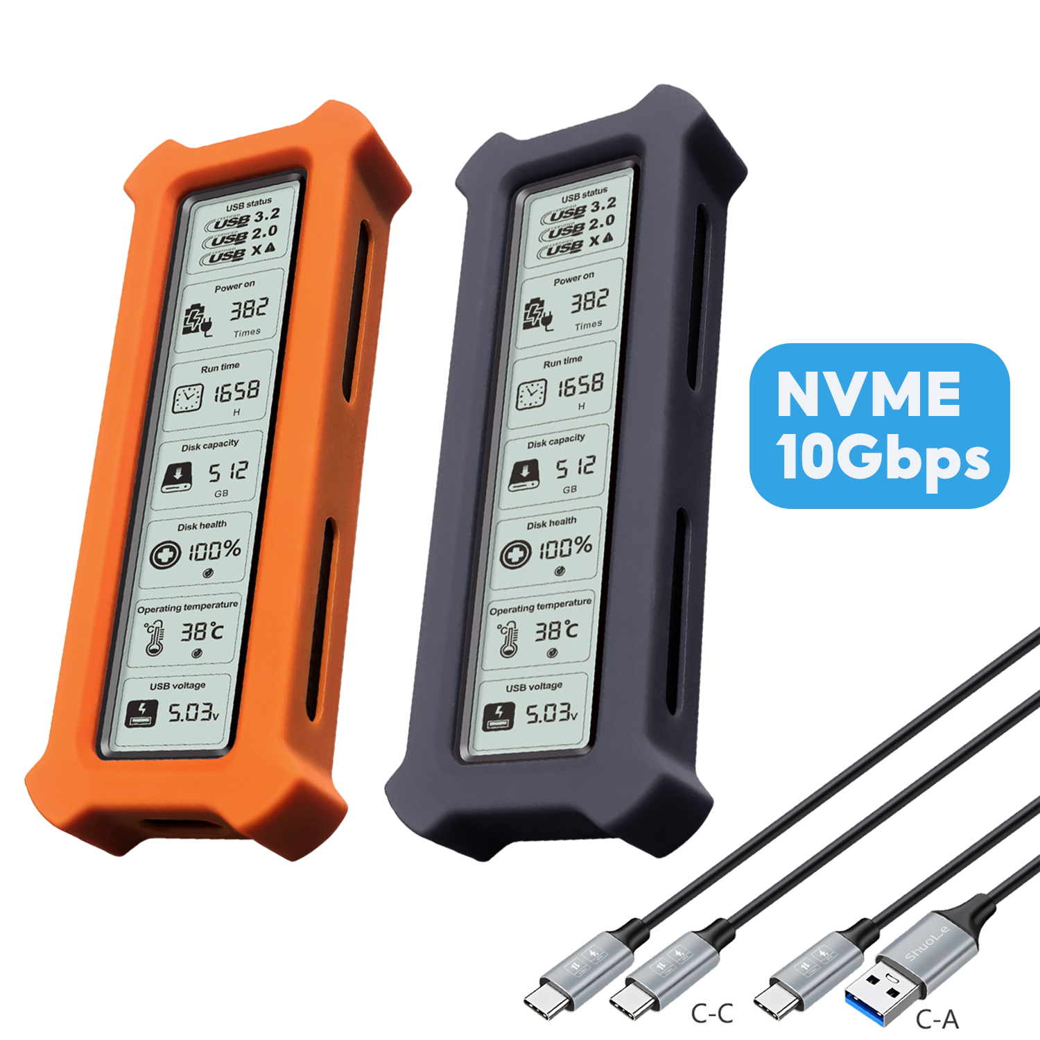 M.2 NVMe SSD Enclosure Visual Smart SSD Case USB 3.2 Gen 2 10Gbps NVMe PCI-E