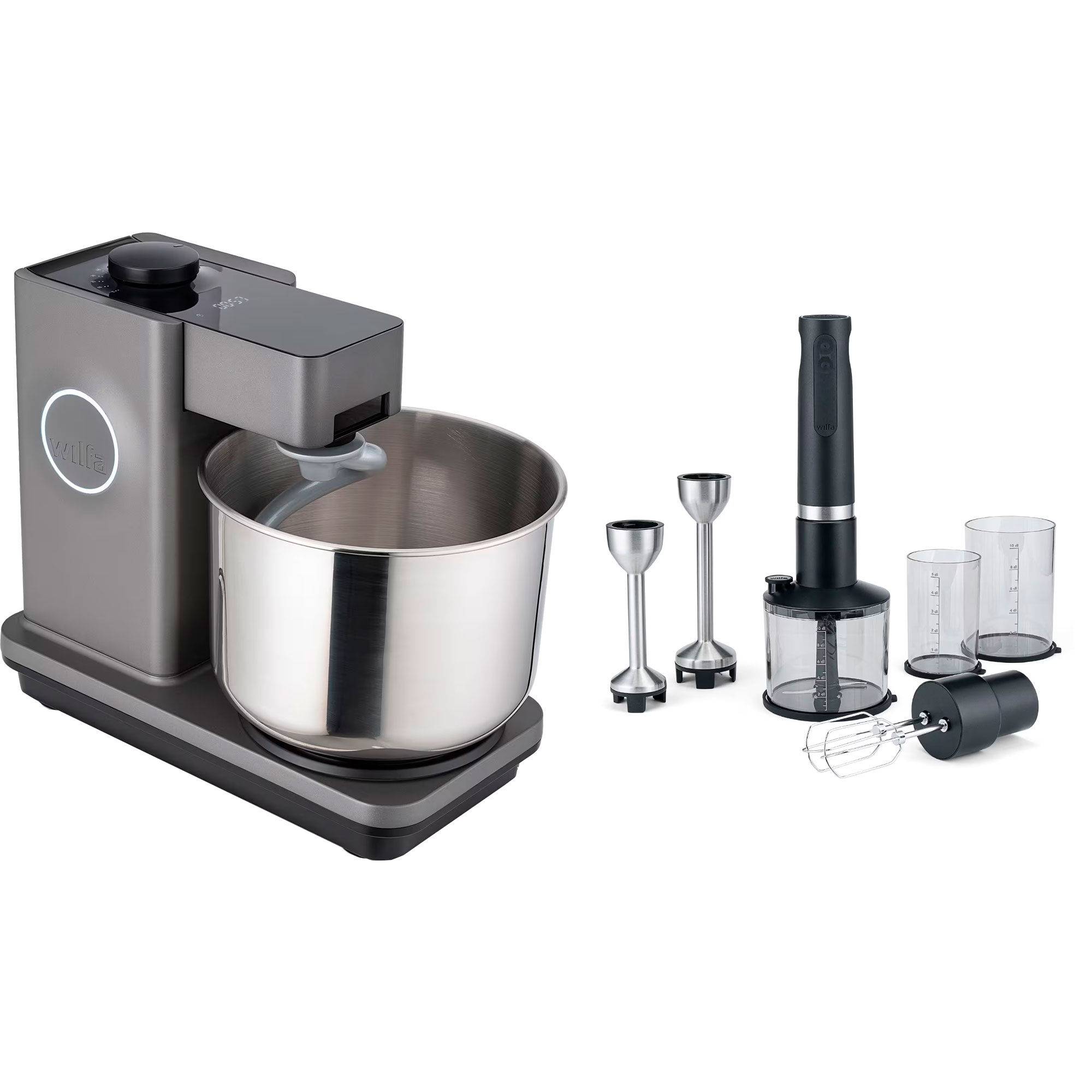 Wilfa KM2GY-T70 Probaker Timer köksmaskin + IM4B-1000FP Prostick stavmixer (Köksmaskin: L28 x B54 x H55 cm)