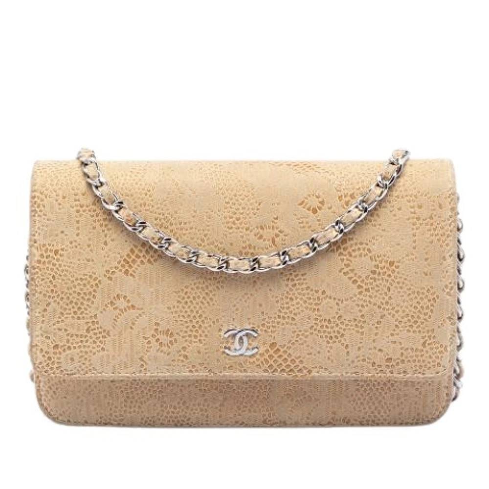 Chanel Vintage Pre-owned Lace-Overlay Goatskin Crossbody Bag - Vintage - Dame - Beige - ONE SIZE - Læder