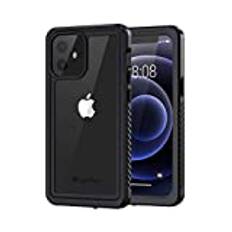 Lanhiem iPhone 12 mini vattentätt fodral, [IP68 vattentät+stötsäker] 360 hel kropp med förstärkt dammskydd anti-snö vattentätt fodral för iPhone 12 Mini (5,4 tum), svart