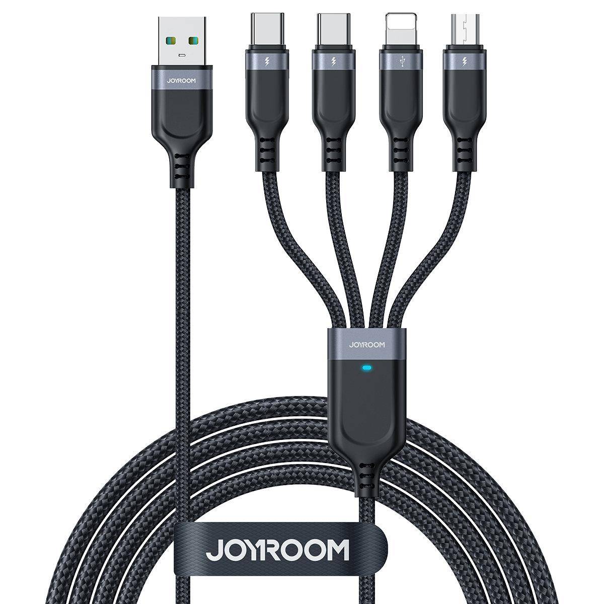 4in1 Cable USBA 2x USBC iPhone Lightning microUSB 12m black