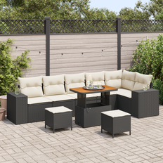 vidaXL 9-personers havnesofasæt med puder i sort poly rattan og akacie.