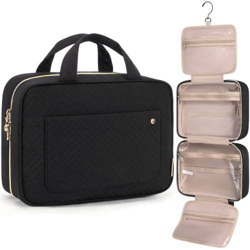 BAGSMART Kulturbeutel kulturtasche Damen, Kulturtasche zum Aufhängen, Toiletry Bag Kosmetiktasche Reise Waschtasche Transparent für Makeup,Toilettenartikel (L-Schwarz)