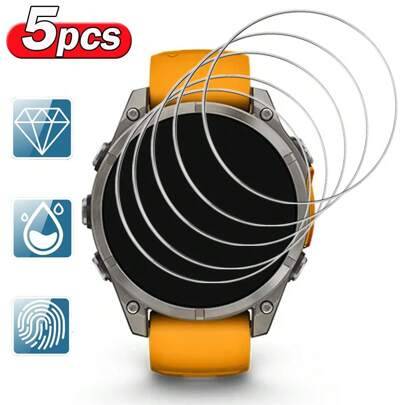 5-pack härdat glasskydd för Fenix 8 Pro 51mm 47mm 43mm 7 7S 7X Pro 6 6S 6X Pro AMOLED Solar, glasskydd för Instinct3 45mm 50mm, Forerunner 965 955 945 - Genomskinlig (Multi-size)