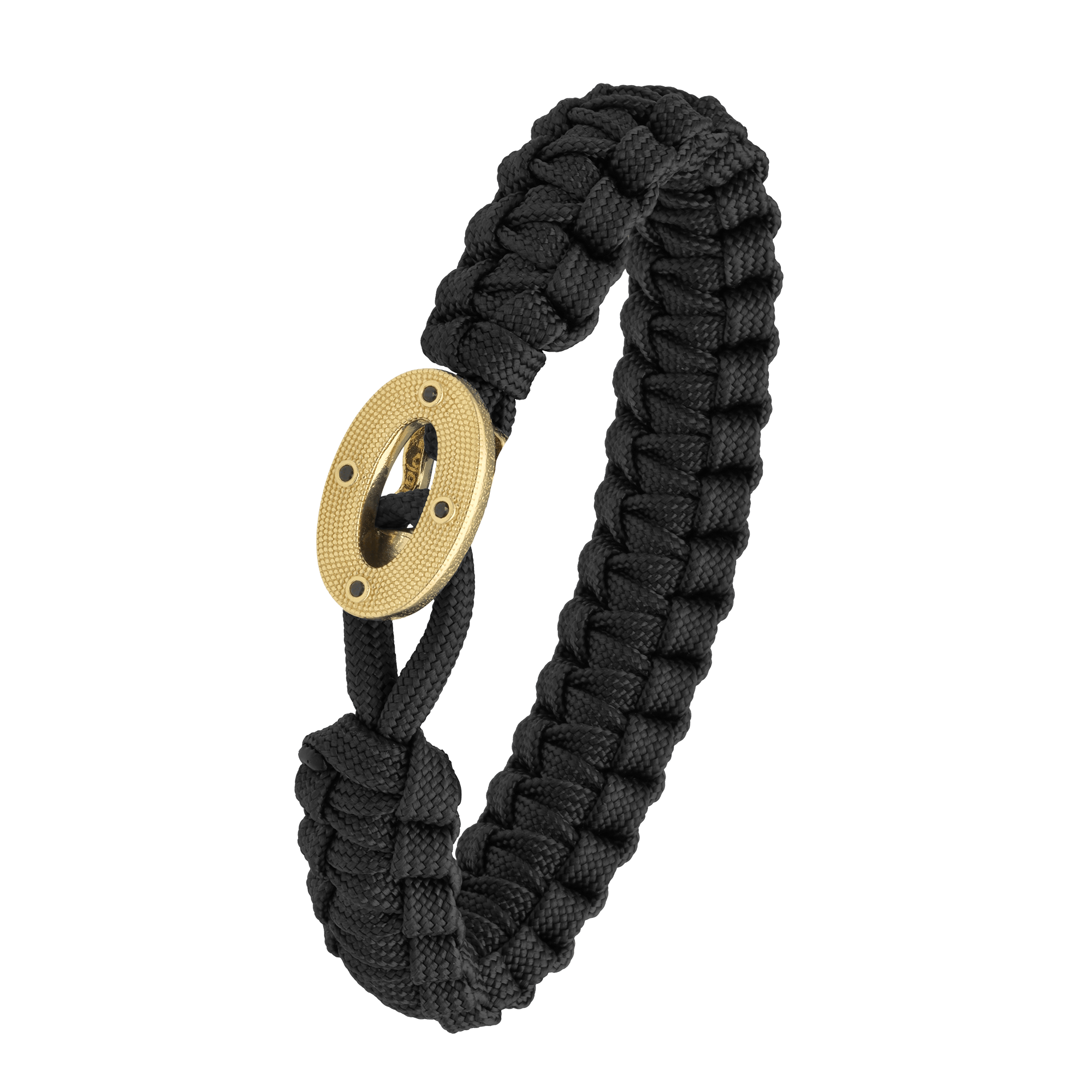 FSTS Bracelet Black with Maritime Gold Plated 316L Stainless Steel Lock - Svart, Guldfärg (210 mm)